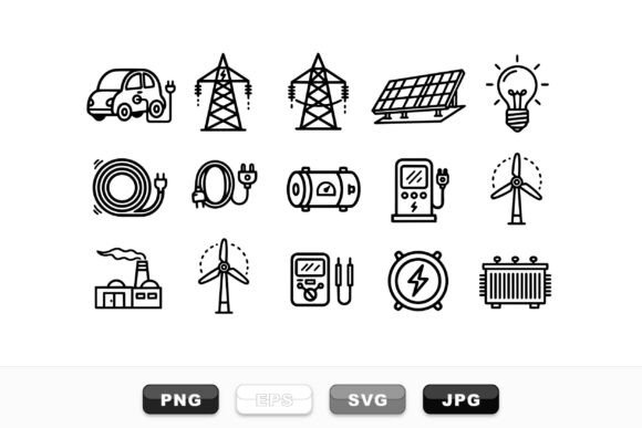 Clean Energy Icon Set: A Minimal Line Art Solution for Modern Design Projects