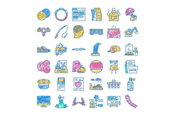 Hand Drawn Doodle Line Art Icon Set Crea
